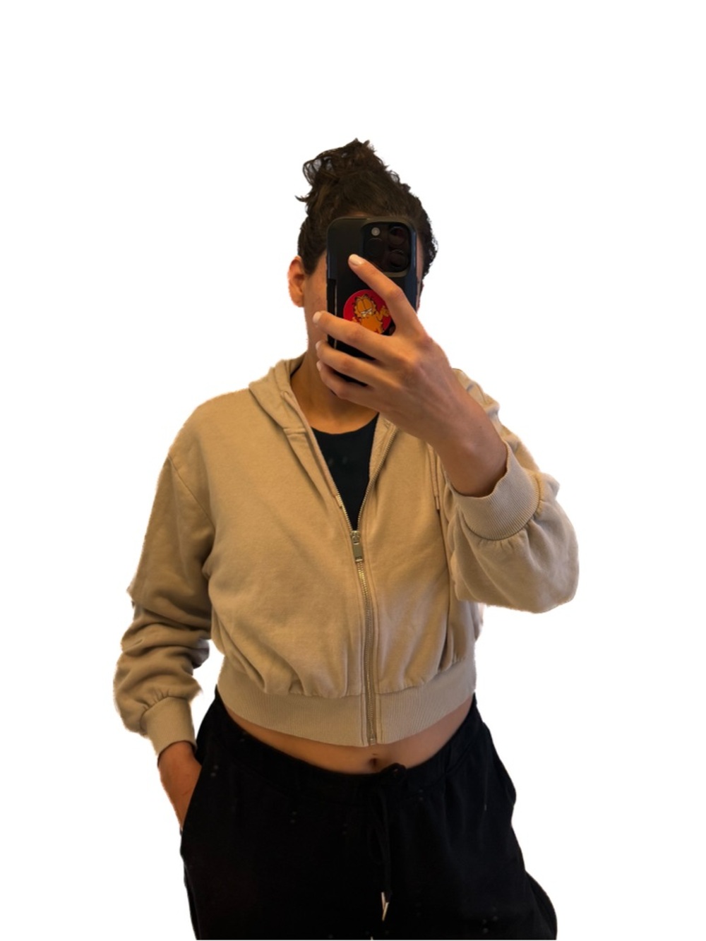 Divided Beige Cropped Zip Hoodie